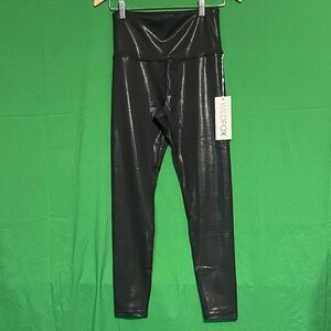 Wildfox Black Faux-Leather Leggings with Fold-Over Waistband